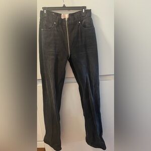Rocker or punk! black straight leg hi rise jeans w zipper from front2back